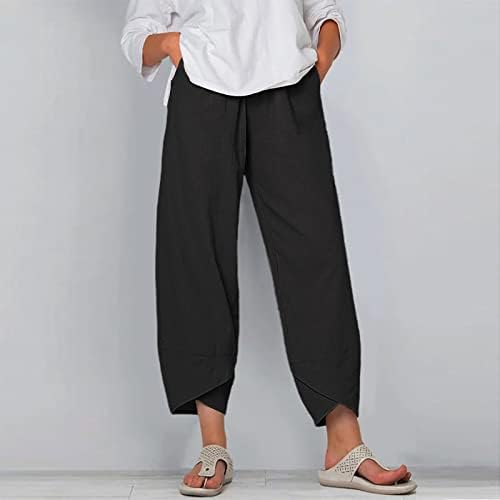 Панталони за фустани во Етија за жени лето лето женски памучни постелнини со високи половини обични панталони