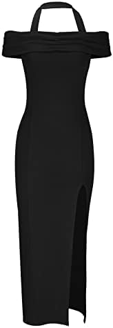 Пролетен и летен фустан за жени 2023 Цврста боја Висока разделена права врата висина во стилот на вратот