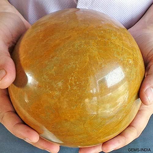 Gemsindia 19735 Carat Природно жолт агат сфера кристал огромна лекување на минерална топка Големина: 157мм