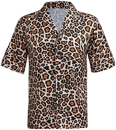 Кошула за мажи, маички F_Gotal маички модни кратки ракави, буги леопард, копче за печатење ретро мачки блузи врвови
