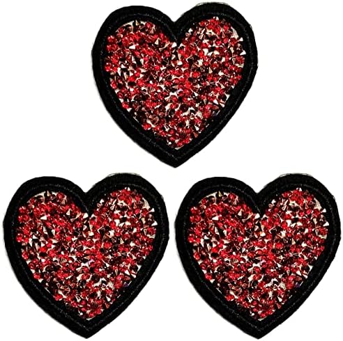 Кленплус 3 парчиња. Кристал Срце Црвена Лепенка Денот На Вљубените Срцеви Закрпи Извезени Закрпи За Облека Фармерки Јакни Капи Ранци