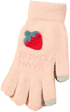 QVKARW Деца Волни ракавици Зимски слатки топли ракавици quакард везени прсти од јагода, спортски ракавици Девојки Деца нараквици на големо