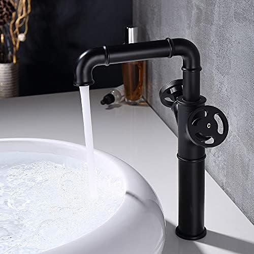 Кунмаи Индустриска цевка бања сад за мијалник за мијалник мат црна, 1 дупки со 2 рачки со 2-рачки со цврста месинг бања мијалник