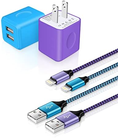 Charger iPhone 13, USB до молња кабел MFI овластена 3FT долга јаболко кабел плетенка жица + 2.1A A-Port Wall Block Block Adapter