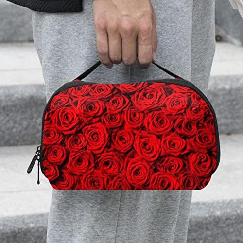 Водоотпорна Торбичка За Шминка Романтични Цвеќиња Од Црвена Роза Шема Организатор На Торба За Шминка Патување Патент Тоалетна Торба Мала Козметичка