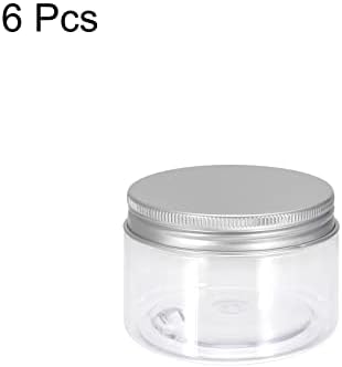uxcell Јасни Пластични Тегли Со Алуминиумски Капак Со Сребрен Тон, 6 парчиња 4oz/120ml Контејнери За Складирање Тркалезна Храна За Кујнски