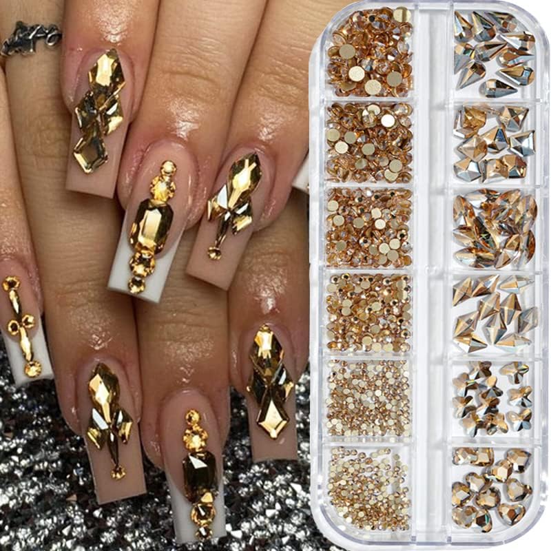 3D NAIL ART RHINESTONES MULTI COLOR DERECORITION GOLD RED GREEN BLACKLE измешана големина Кристални скапоцени камења DIY додатоци