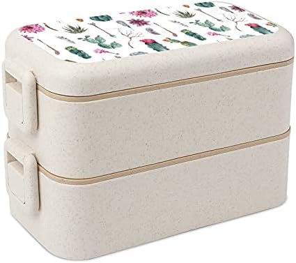 Кактус декор Бенто кутија за ручек 2 контејнери за складирање храна со лажица и вилушка