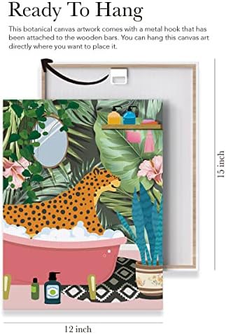 Леопард во када платно постери сликарство бања wallидна уметност, ботаничка слика за животни уметнички дела врамени принт подготвени за виси за тоалетот тоалетот за