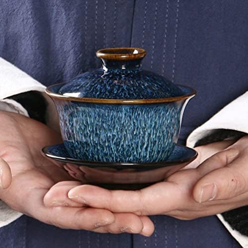 Angoily кинески чај сет 1 сет керамички кинески чај кунгфу чаша сет со капак и чинијач од 140 мл сад кунг фу чај сервис поставен за домашна