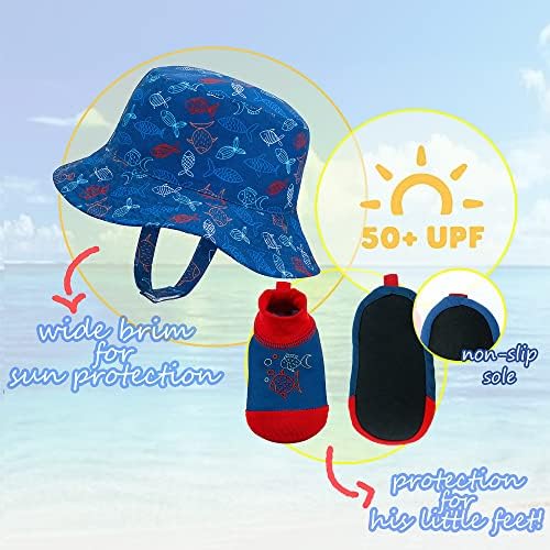 Врв 2 врвни капаци за пливање за бебиња и чизми, девојчиња и момчиња, прилагодлив каиш на велкро - на возраст од 0-12 месеци, заштита од сонце UPF 50+