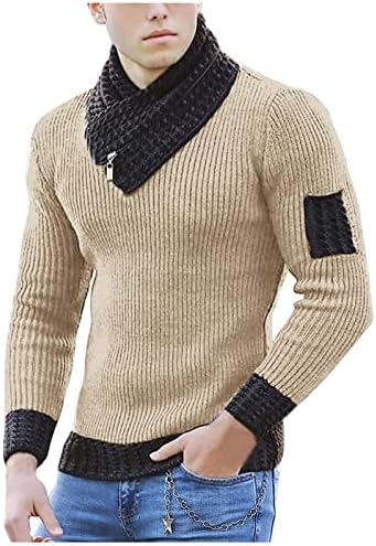 Машка џемпер пулвер модна крпеница за крпење на лепенка есен зимски долги ракави вафли плетени маички врвови