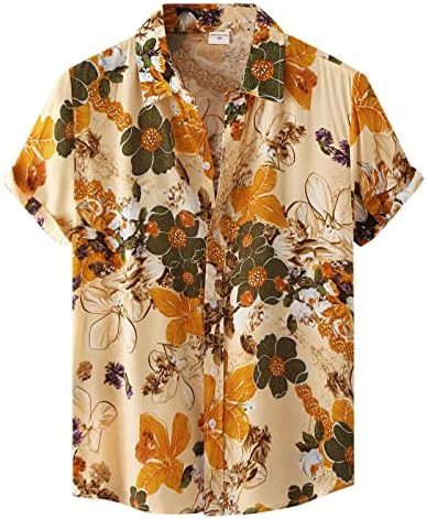Копче за гроздобер кошули XXBR MENS DOWN Floral Print Hawaiian Aloha врвови лето редовно вклопување во обична плажа кошула
