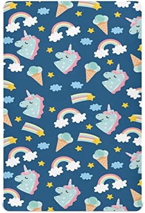 Umiriko Unicorong Ingreat Rainbow Cloud Pack n Play Baby Play Playard Sheets, Mini Crib Sheet for Boys Girls Player Cover Matteress