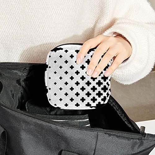 Санитарна торба за складирање на салфетки, торба за период, торба за тампон, торба за шминка, црна снегулка со текстура со карирана карирана