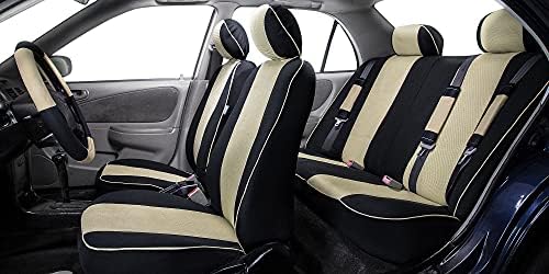 FH Group Car Seat Seat Covers Edgy цевководно капаче за цевки, воздушно перниче и разделување на задниот дел од три редови, сет на беж автомобил,
