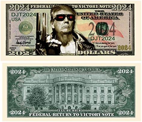 Американски уметнички класици Доналд Трамп 2024 „Трампнатор Јас ќе се вратам“ Ограничено издание Новина долар Бил - Пакет од 50 - Фронт