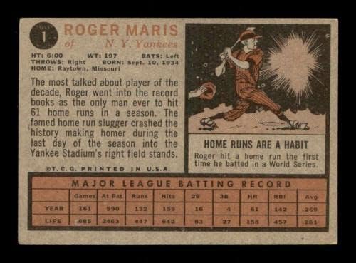 1 Роџер Марис - 1962 Топс Бејзбол Картички Оценет ВГЕКС-Бејзбол Плочи Автограмирани Гроздобер Картички