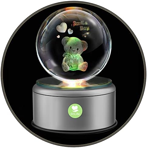 О! Lifeивотна музичка кутија 3Д роза кристална топка со разнобојни ротирачки LED светла, 18 различни мелодии Музички кристал глобус, роденденски