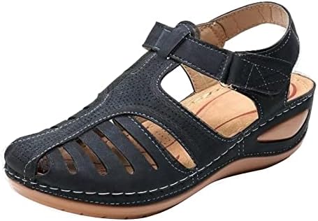 Летни сандали за жени удобност ретро затворена пети платформа клинови сандали шупнат гроздобер гладијатор на отворено атлетски чевли