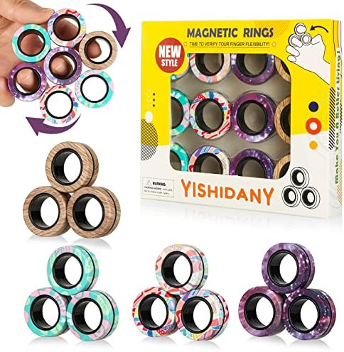 Yishidany 12 парчиња магнетски прстени Fidget играчки пакет, магнети врти за прсти за олеснување на стресот на АДХД, прстени за магични прсти