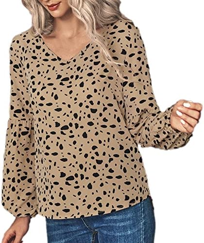 Vенски v врат Фенер ракав леопард блуза и врвови високи асиметрични летни туники на ниско ниво на преголеми лабави маички со маици