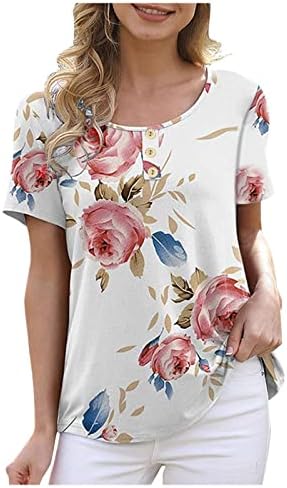 Zdfer Хавајски кошули за жени обични цвеќиња со цвеќиња со цвеќиња со копче за кратки ракави за кратки ракави на врвови на блузи лето