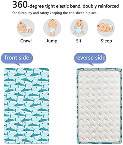 Бебе ајкула тематски опремени мини члена со креветчиња, преносни мини креветчиња за креветчиња Ултра меки материјали за креветчиња за девојчиња или момче, 24 „x38“,