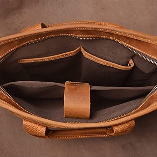N/A Vintage Men чанти за чанти рамена на рамо оригинални кожни торби кафеава деловна активност 14 инчи лаптоп торба
