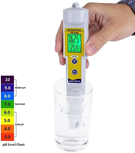 Дигитален мерач на pH, преносен LCD задно осветлување Дигитален PH & Temp Meter CQUAVIENT PH тестер за аквариум, хидропоника, бањи, базени