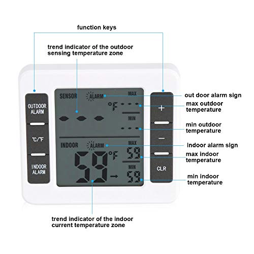 Јасез Дигитален Термометар За Замрзнување Внатрешен / Надворешен Сензор За Температура Со Звучен Аларм Термометар За Фрижидер