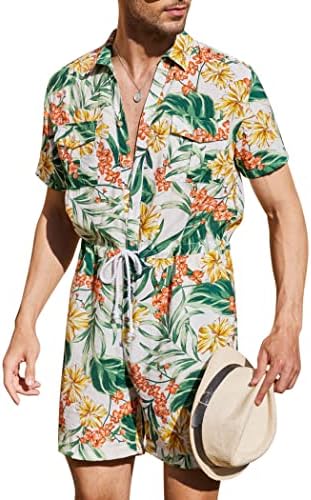 Коофанди машки хавајски ромери машки кратки ракави скокање со лежерна кошула надолу со кошула Едно парче цветни кошули сет со џебови