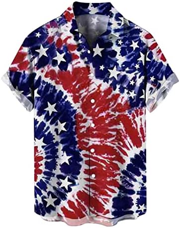 Rcessd 3D печатена цветна хавајска кошула за мажи летна плажа кошули со кратки ракави Машки САД патриотски копче надолу кошули
