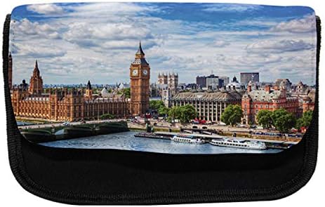 Необичен случај со молив во Лондон, широки облаци со градски пејзаж, торба со молив со ткаенини со двоен патент, 8,5 x 5,5,