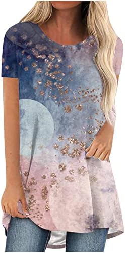 Женски блузи кратки ракави скриени стомачни туники долги кошули лабава фит фустани туники врвни за носење со хеланки цветна кошула