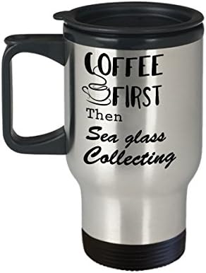 Прво Кафе Потоа Морско Стакло Собирање Патување Кригла, Смешни Хоби Подароци Идеи За Жени Мажи