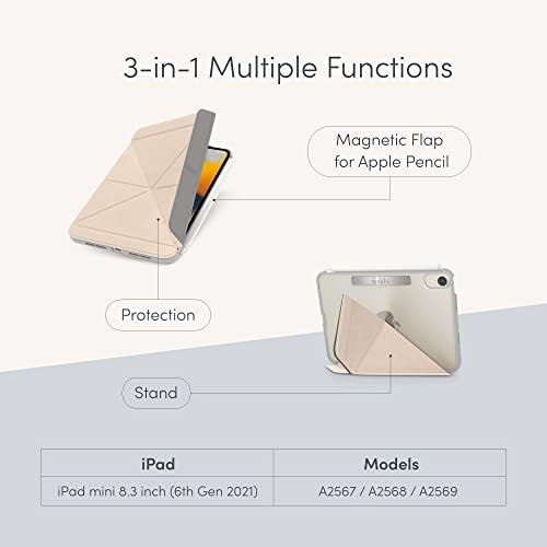 Moshi 2021 iPad Mini 6 VersaCover Case Savanna Beige пакет со заштитник на екранот Ivisor AG за iPad Mini 6 2021 8.3-инчи