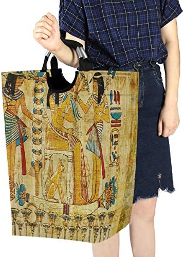 Алаза Стариот Египетски Папирус Голема Торба За Перење Алишта Склоплива Со Рачки Водоотпорна Издржлива Облека Тркалезна Корпа За