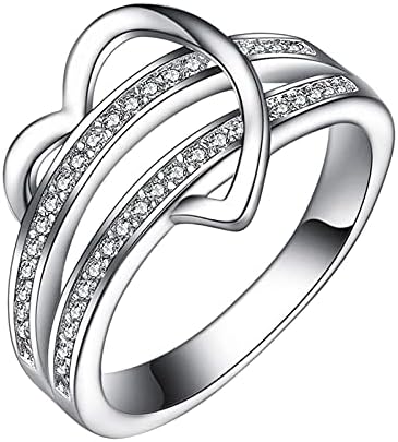 Секојдневни прстени за жени во форма на срце во форма на срце, половина двојно украсување прстен циркон креативни прстени