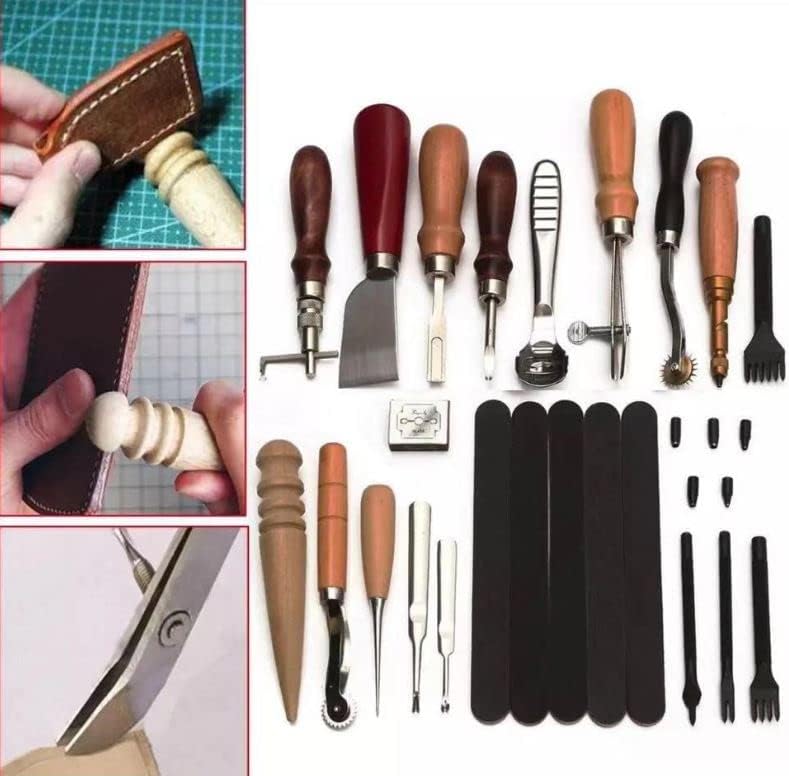 18 парчиња/лота кожа посветена занаетчиска алатка комплет за шиење на рака за шиење за шиење на шал