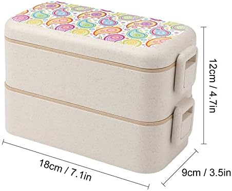 Шарена шема на Пајсли Двоен стабилен бенто кутија за ручек за еднократно ручек со прибор поставен за јадење работа пикник