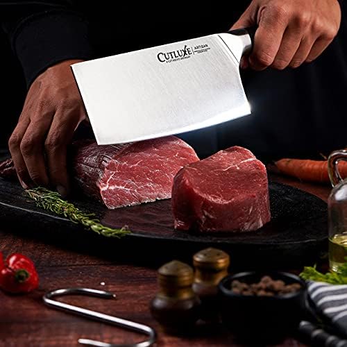 CUTLUXE Cleaver нож &засилувач; Нож Острење Прачка - Фалсификувани високо Јаглероден германски Челик-Целосна Танг &засилувач;