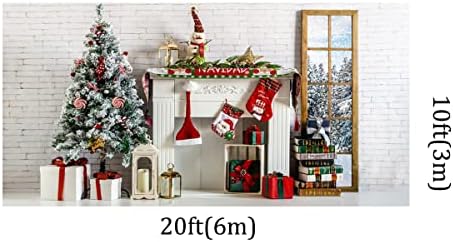 Кејт 20х10ft Божиќна затворена декорирана фотографија Заднини бели камин црвени чорапи надвор од прозорецот замрзнато дрво позадина за фотографски реквизити