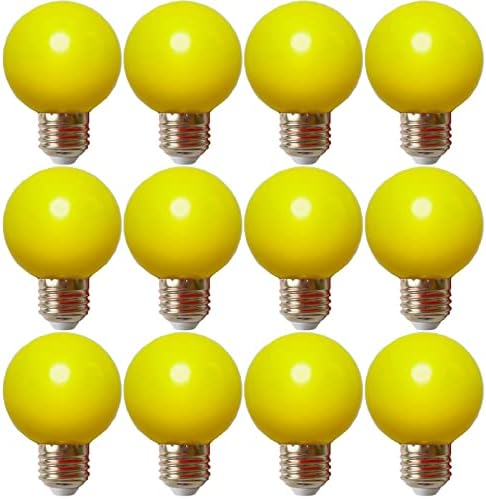 Lxcom Осветлување LED Жолта Сијалица 1w G60 LED Глобус Жолта Ноќна Сијалица E26/E27 Средна База Божиќ Замена Светилки Декоративна Сијалица За Свадба Партија Дома Декор, 12 Паке
