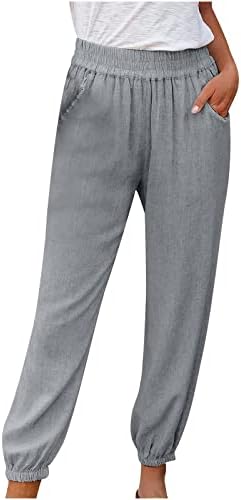 Lcepcy женски обични еластични панталони со половината летни спортски атлетски лабави панталони со џебови