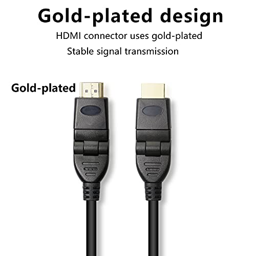 Gelrhonr Ротирачки HDMI Конектор Продолжен Кабел, 90° 180° 270° 360 Степен Ротирачки Десен Ангел HDMI Приклучок Позлатен Дигитален Видео