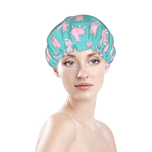 Womenените што можат да се користат за истегнување на полите, капа на коса Kawaii розова алпака двојни слоеви водоотпорна капа за бања за туширање