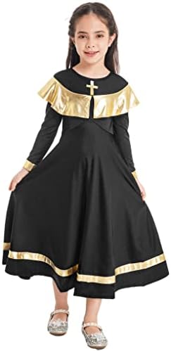 Девојки за деца од ојолан, мали метални литургиски пофалби, танцуваат фустан со долг ракав, лирско обожавање костум, целосна должина танцувачка