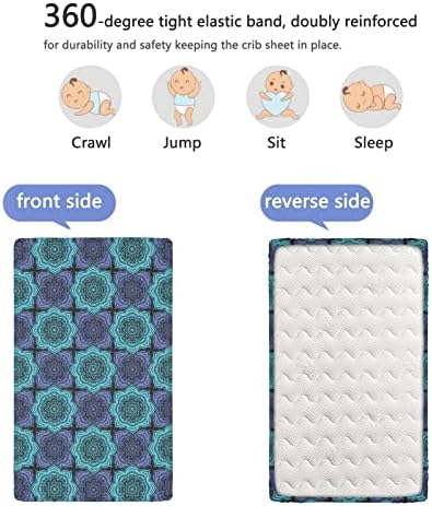 Ретро тематски опремени мини чаршафи, преносни мини креветчиња за креветчиња Ултра мек материјал-бебе за момчиња, 24 „x38“, лаванда сина морска храна и црна боја