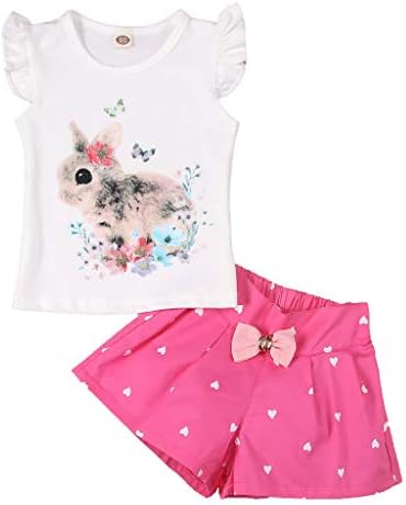 CM C&M Wodro Baby Girl Girl Seastin Bunny облека Облека кратки комплети 2 парчиња со маица + кратки панталони